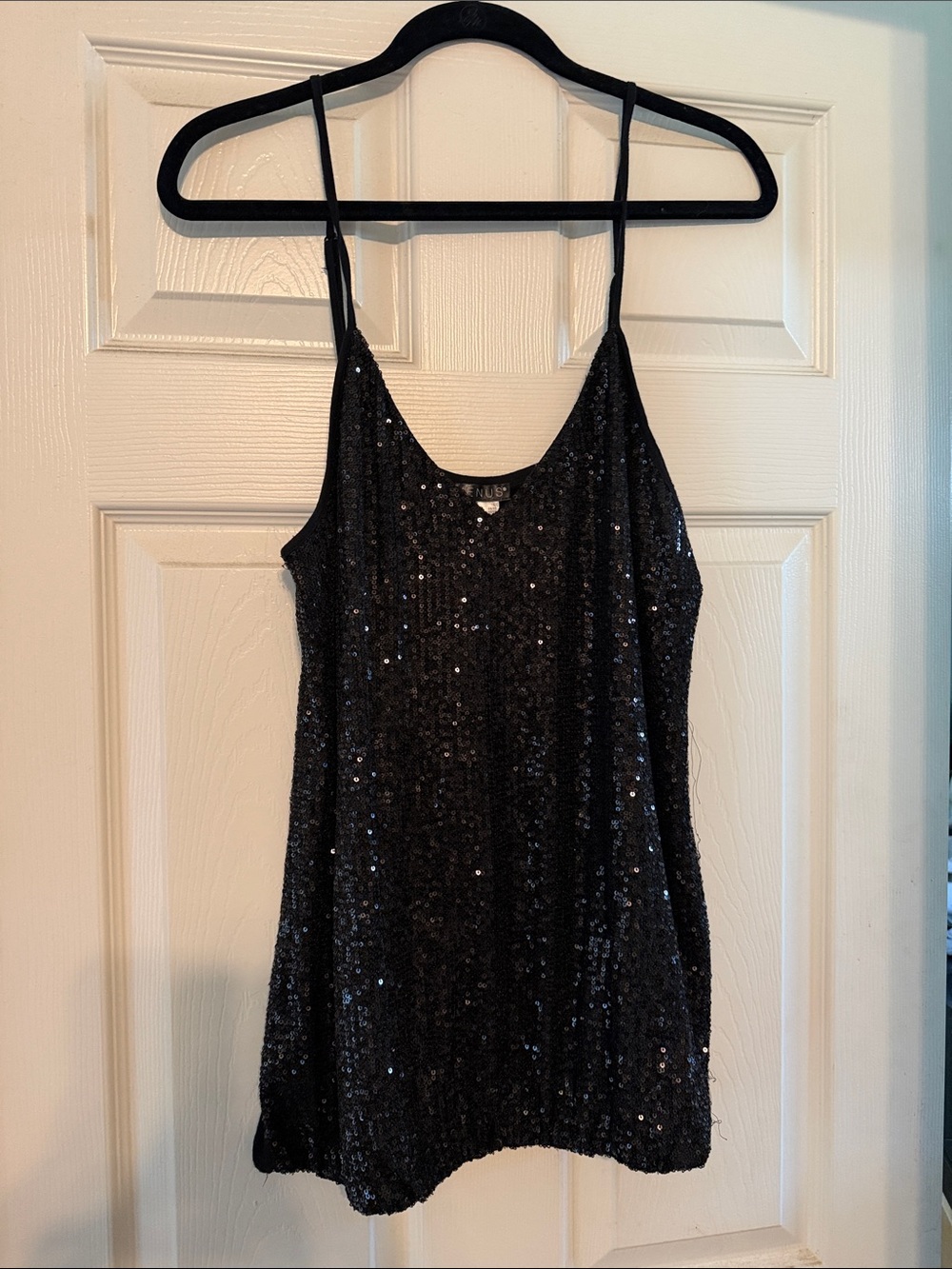 VENUS Black Sequin Spaghetti Strap Tank Top